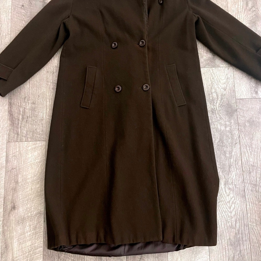 Donnybrook Dark Brown Wool Blend Faux Fur Lined Hooded Double Breasted Coat 12 - Picture 8 of 9